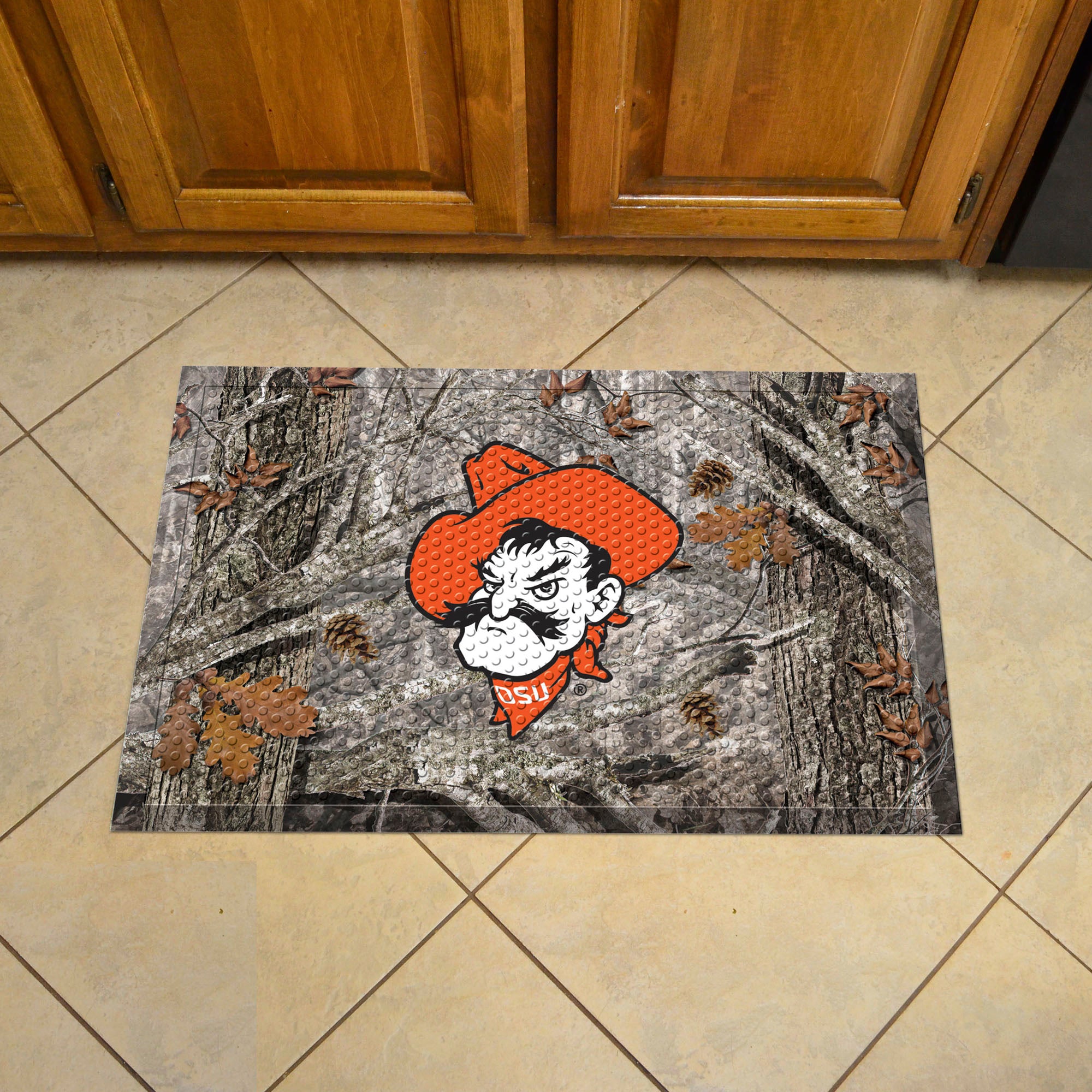 Oklahoma State Cowboys Rubber Scraper Door Mat, Camo Color - OSU Logo