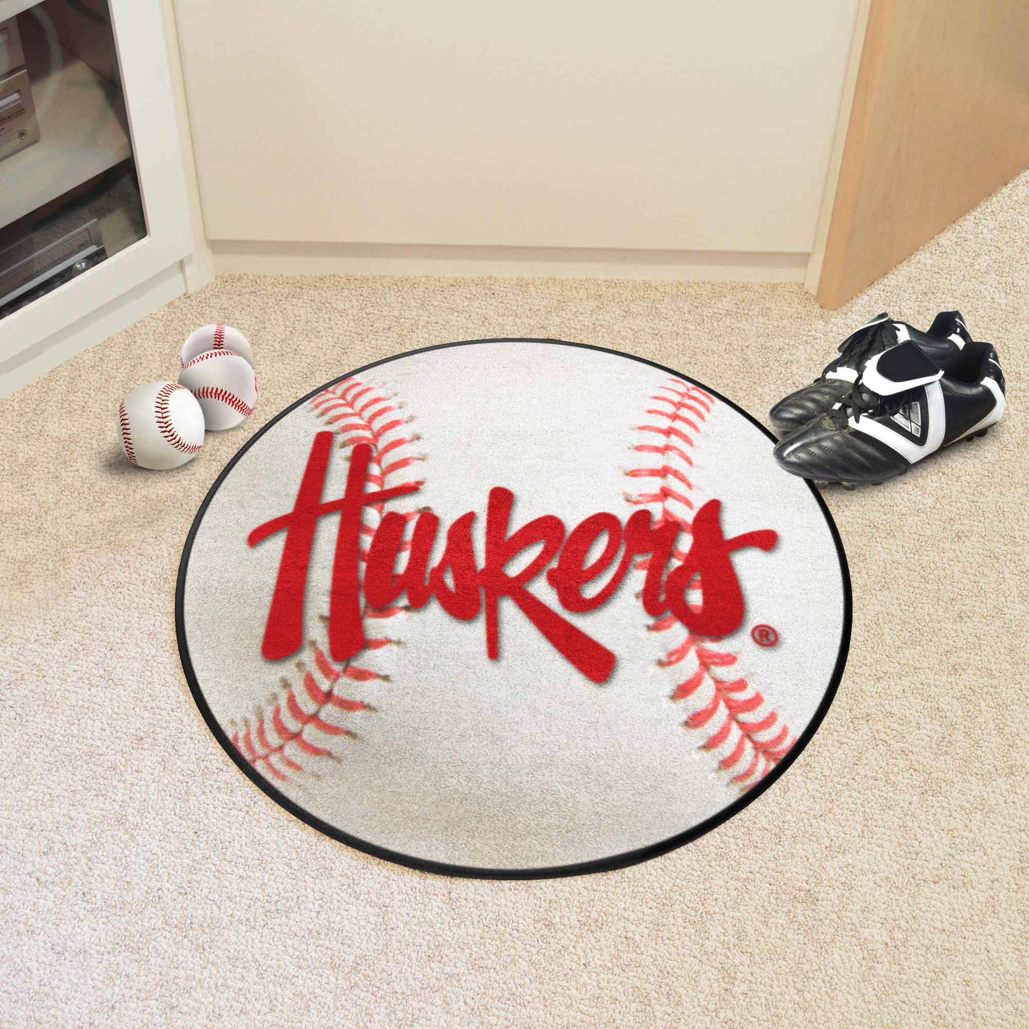 Nebraska Cornhuskers Baseball Rug - 27in. Diameter, "Huskers"