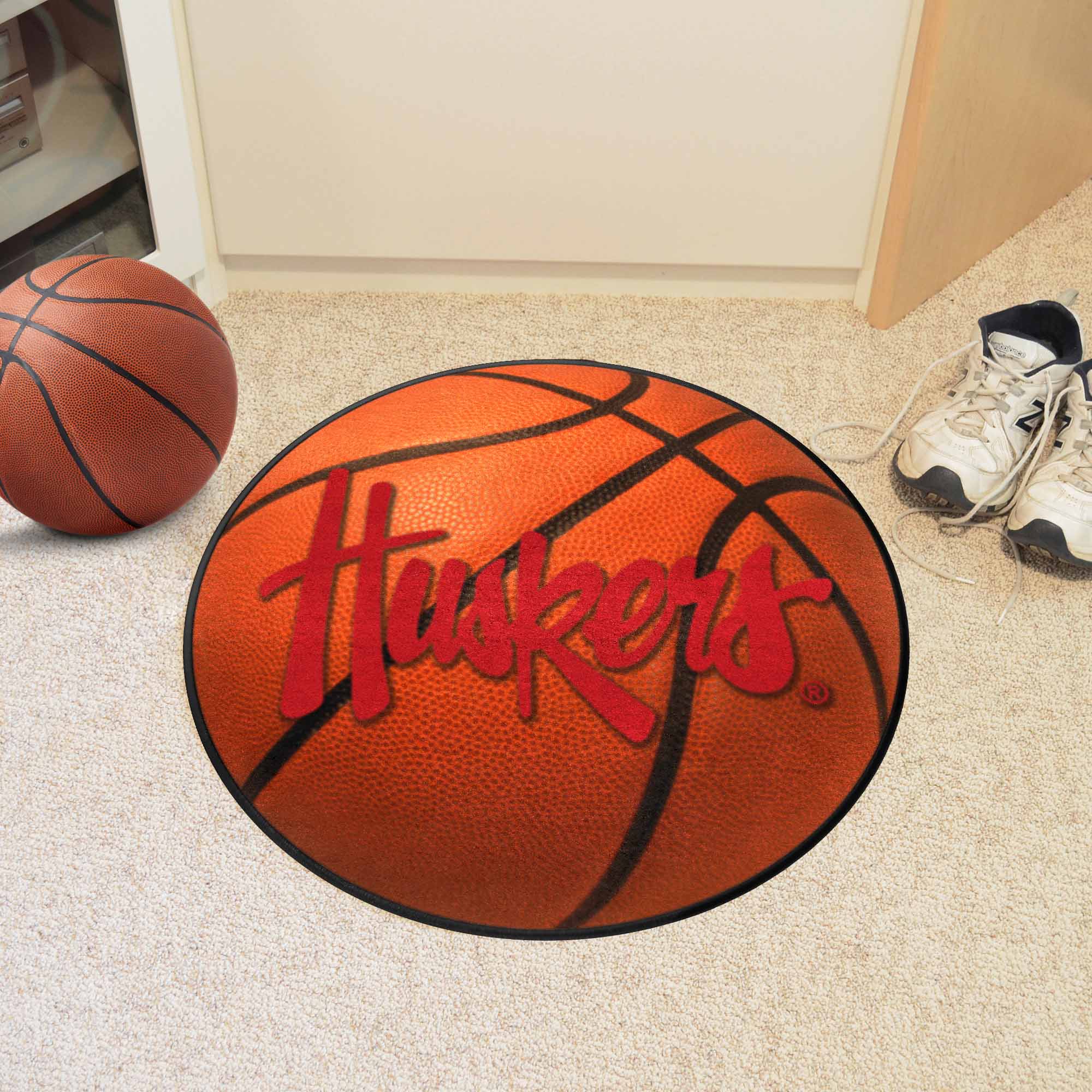 Nebraska Cornhuskers Basketball Rug - 27in. Diameter, "Huskers"