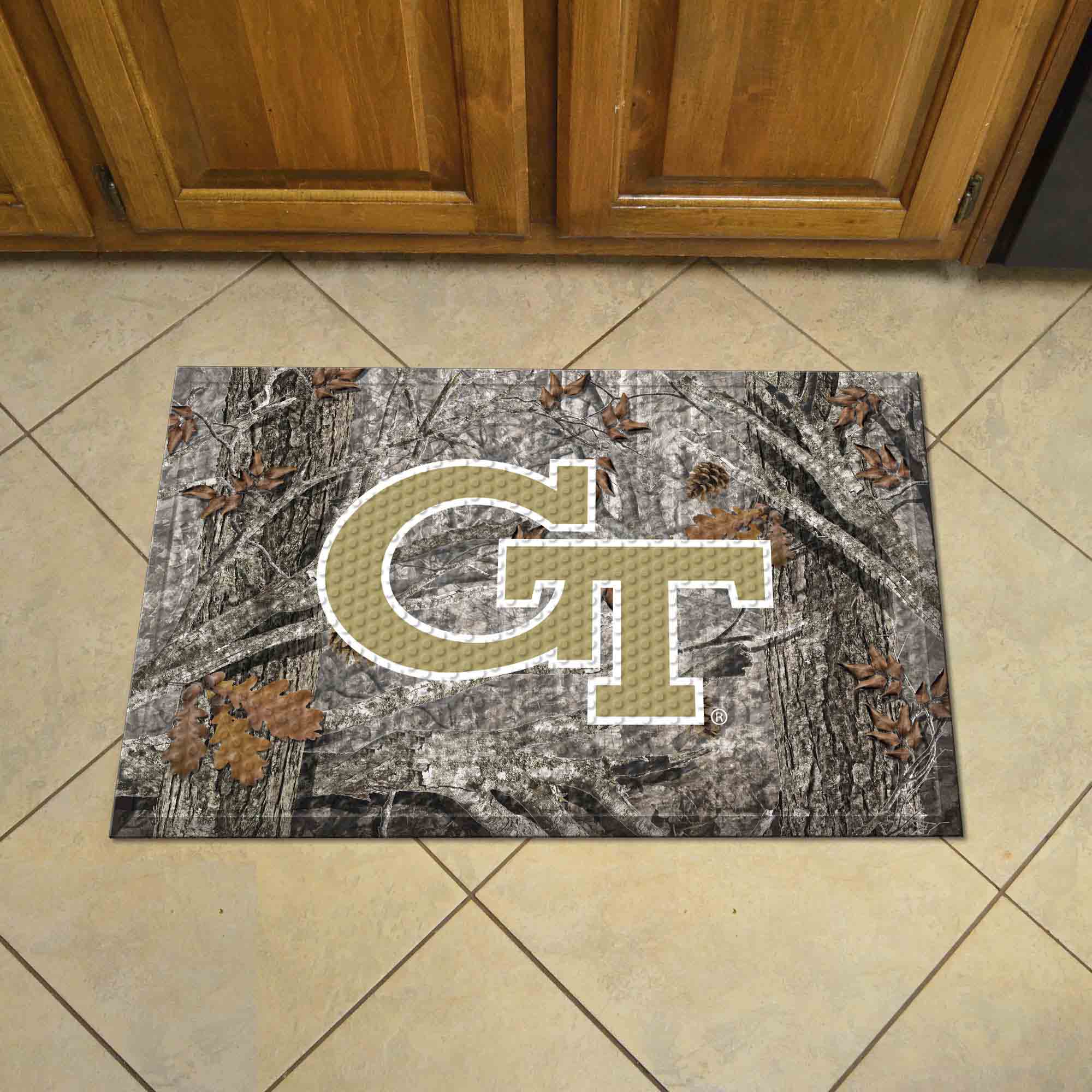 Georgia Tech Yellow Jackets Rubber Scraper Door Mat Camo, GT Logo