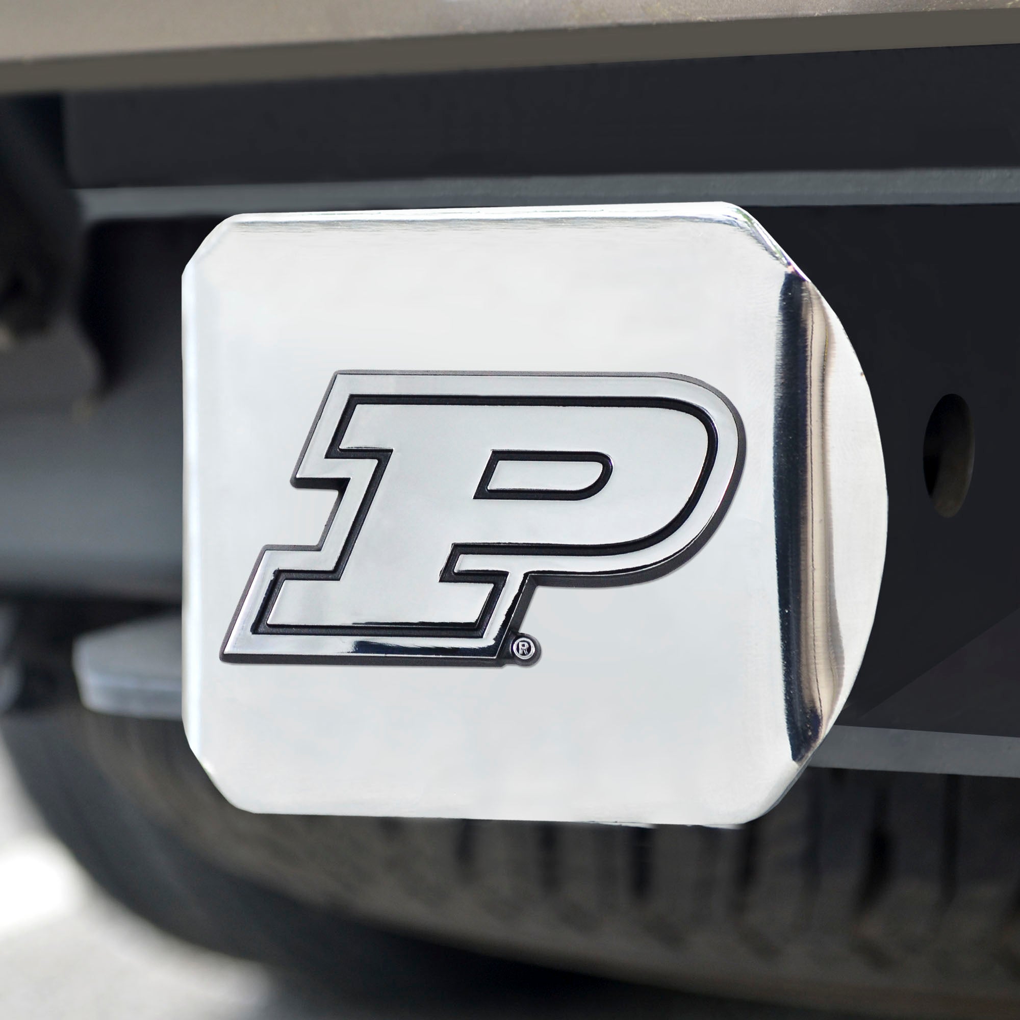 Purdue Boilermakers Chrome Metal Hitch Cover with Chrome Metal 3D Emblem - Purdue