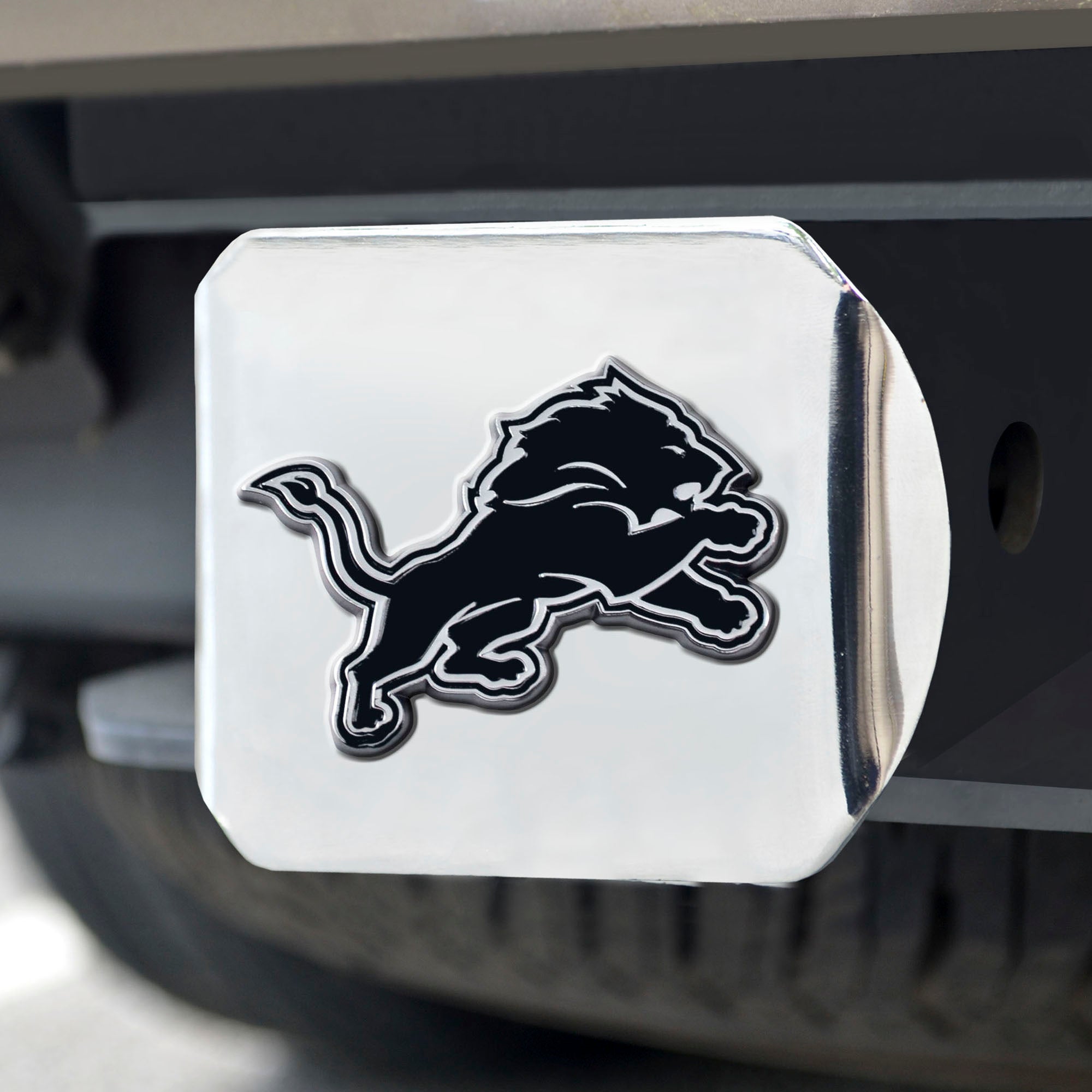 Detroit Lions Chrome Metal Hitch Cover with Chrome Metal 3D Emblem