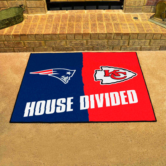 NFL House Divided - Patriots / chiefs House Divided Rug - 34 in. x 42.5 in. - NFL House Divided - Patriots / Chiefs