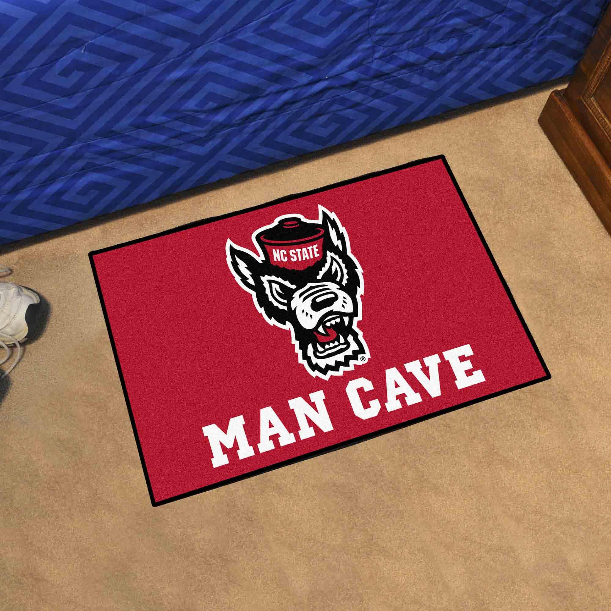 NC State Wolfpack Man Cave Starter Mat Accent Rug - 19in. x 30in., Wolf Logo - NC State