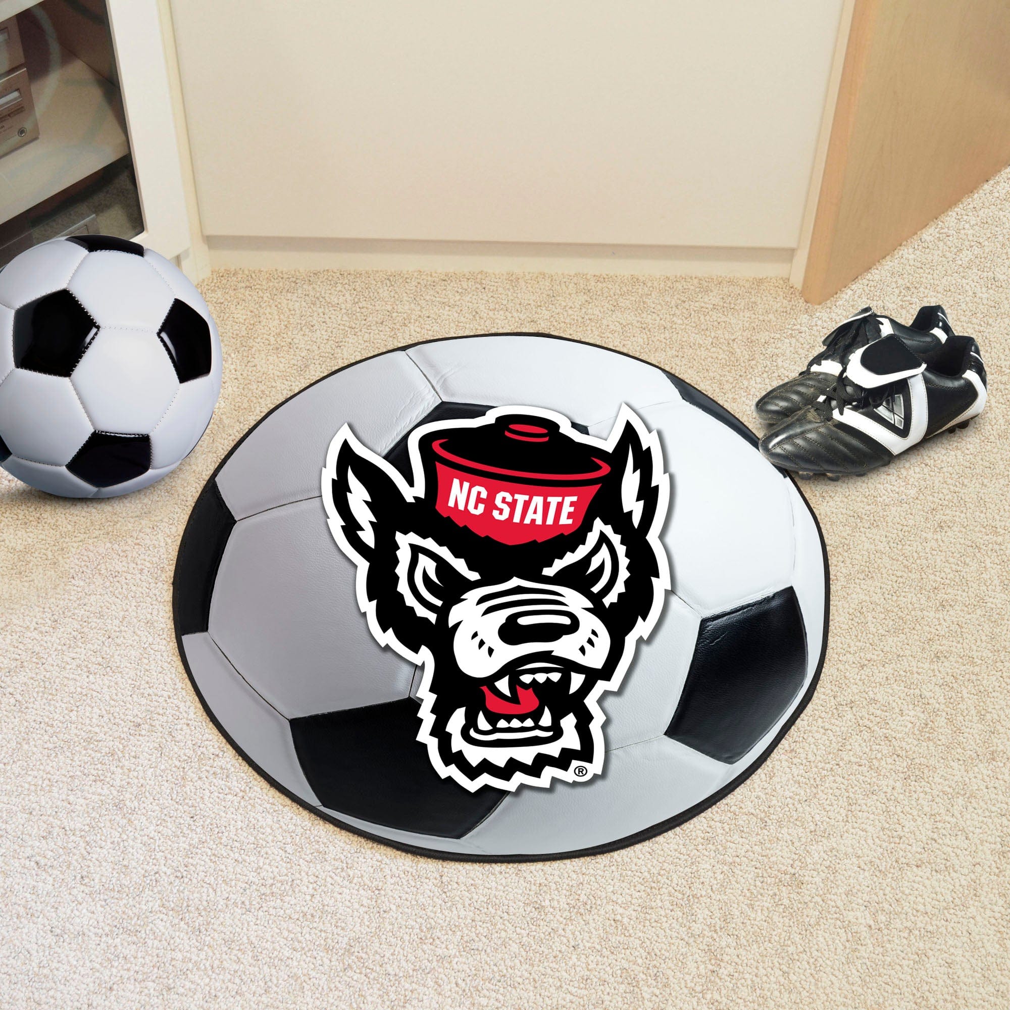 NC State Wolfpack Soccer Ball Rug - 27in. Diameter, Wolf Logo - NC State