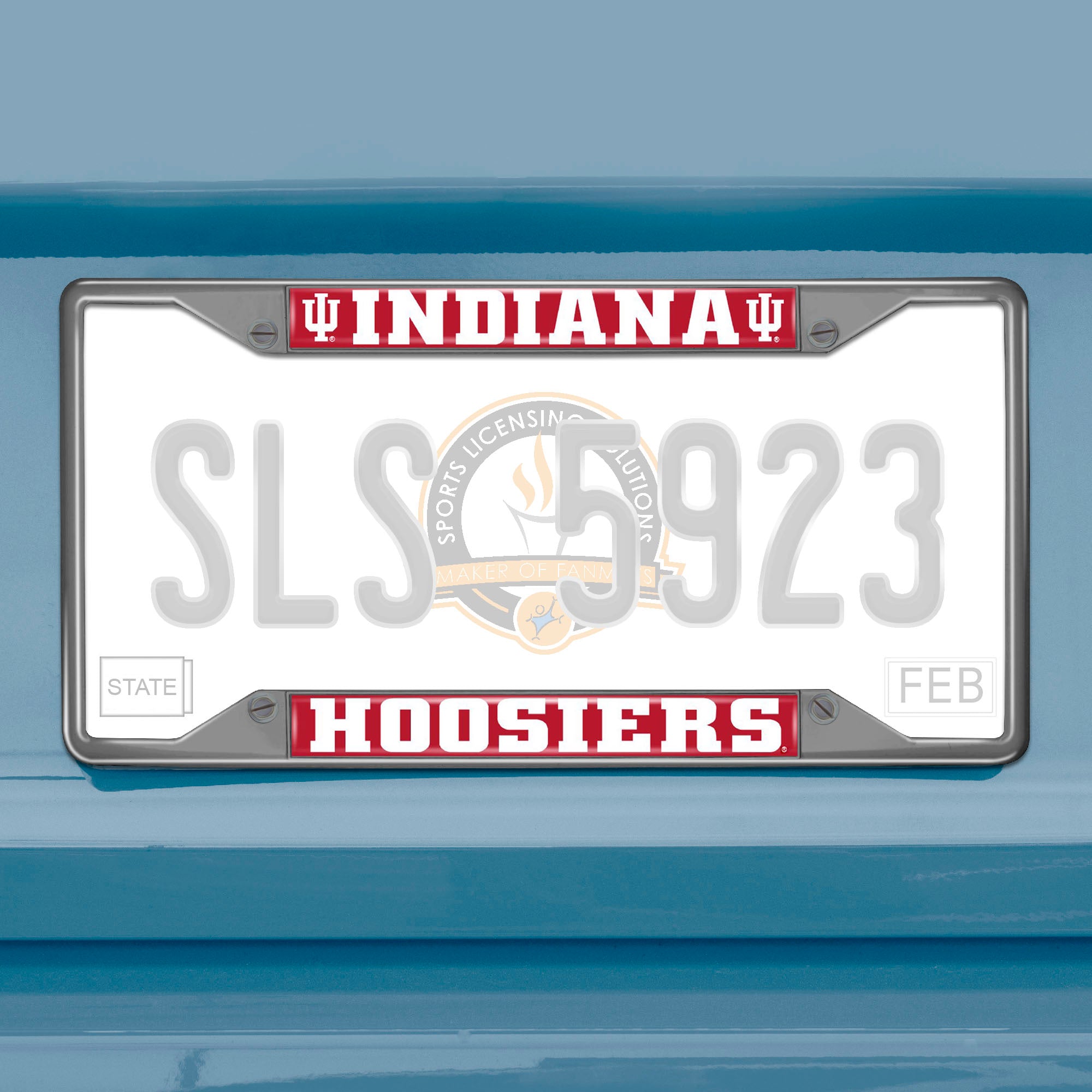 Indiana Hooisers Chrome Metal License Plate Frame, 6.25in x 12.25in