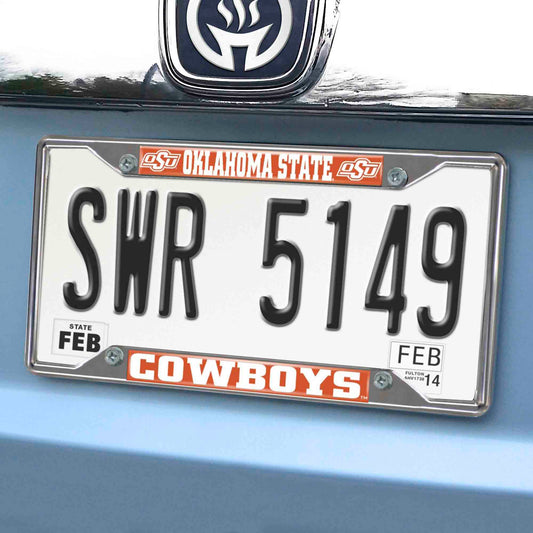 Oklahoma State Cowboys Chrome Metal License Plate Frame, 6.25in x 12.25in - Oklahoma State