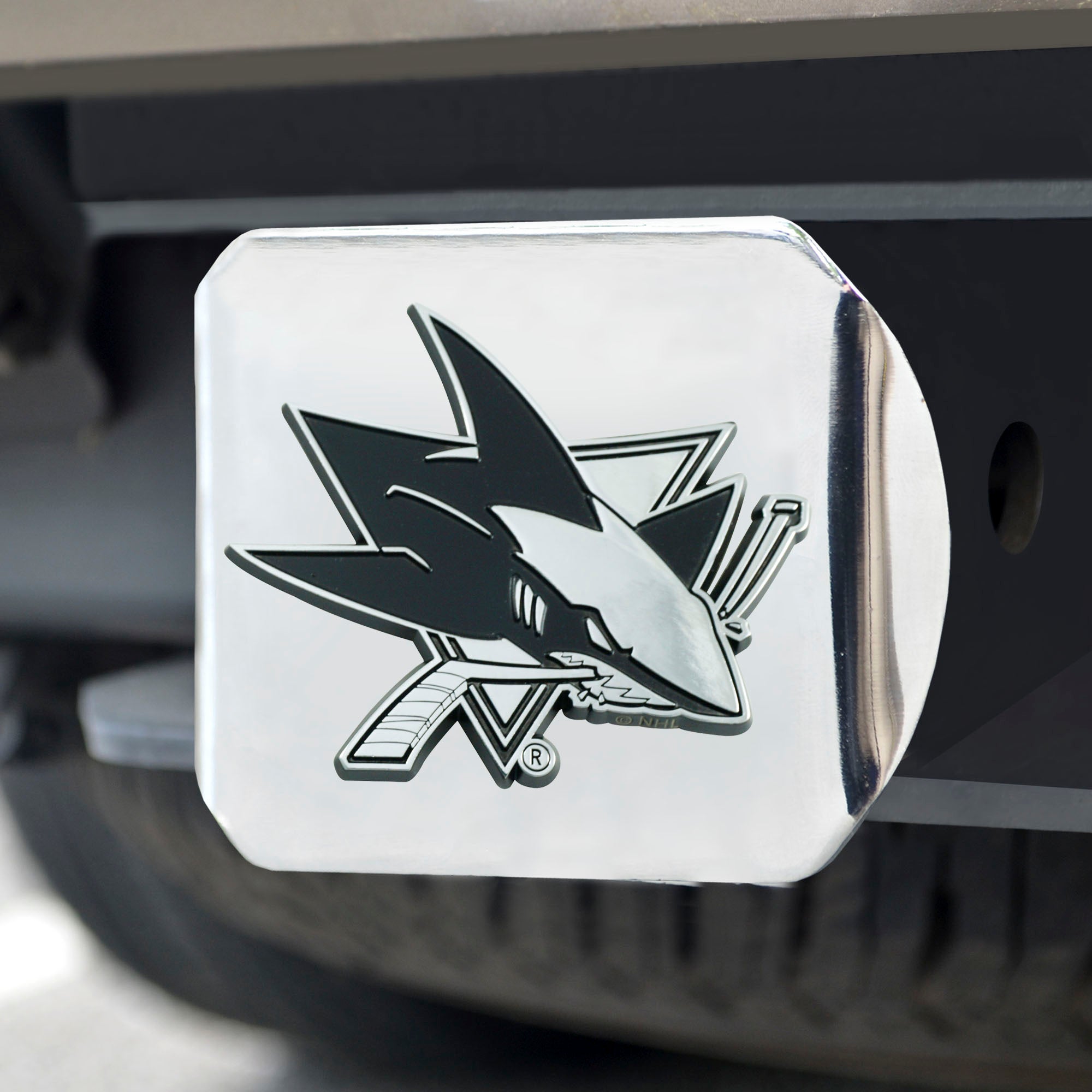 San Jose Sharks Chrome Metal Hitch Cover with Chrome Metal 3D Emblem