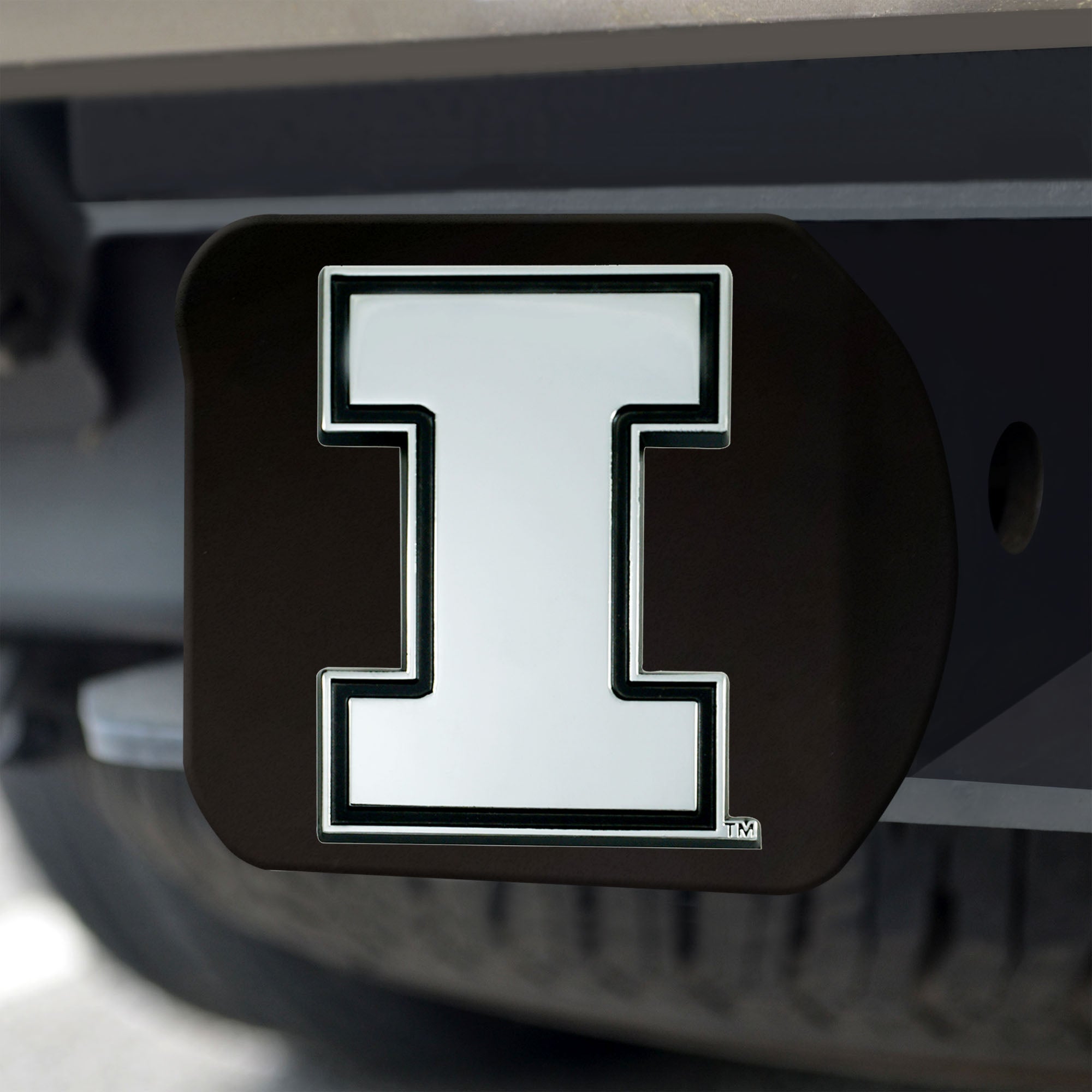 Illinois Illini Black Metal Hitch Cover with Metal Chrome 3D Emblem