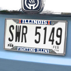 Illinois Illini Chrome Metal License Plate Frame, 6.25in x 12.25in