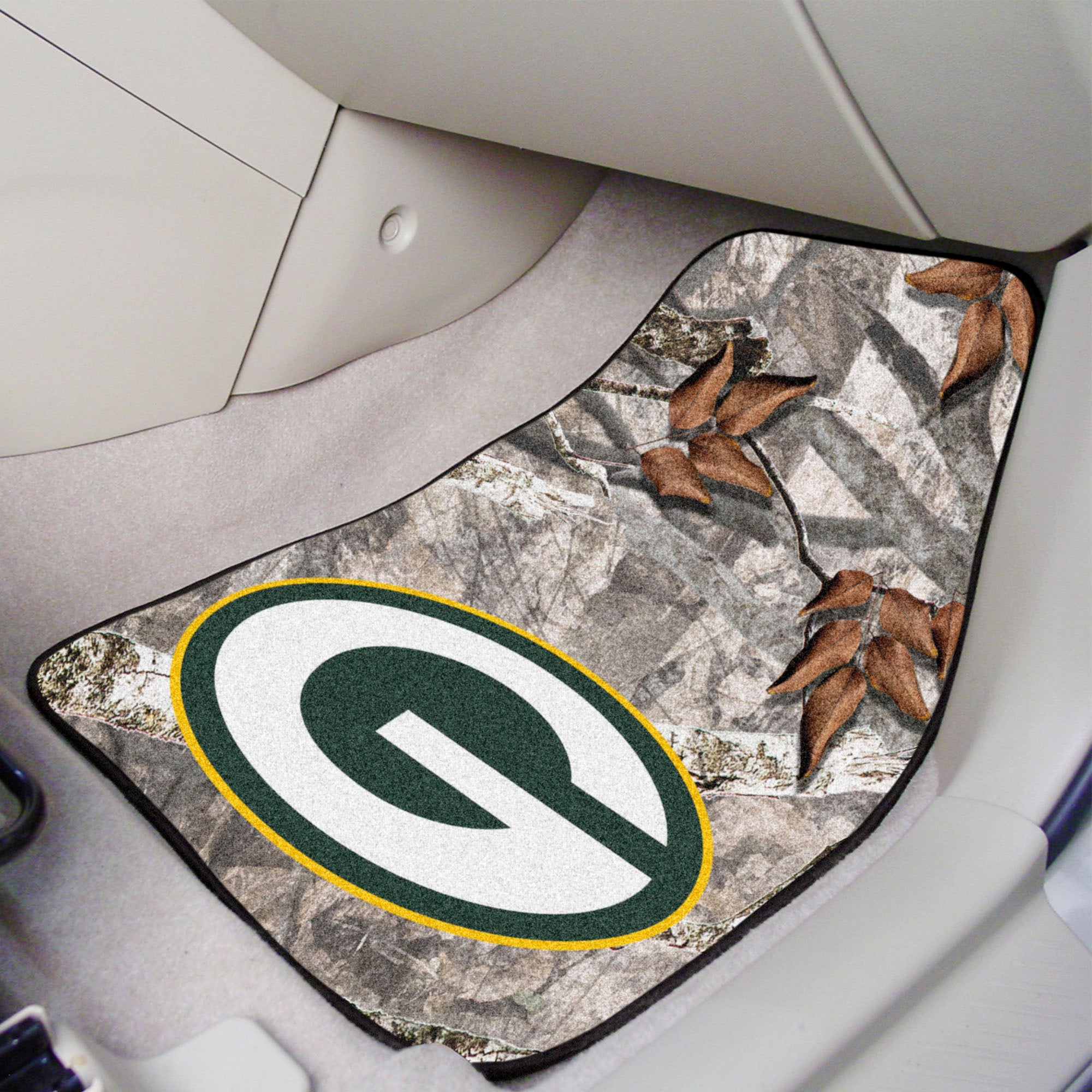 Green Bay Packers Camo Front Carpet Car Mat Set - 2 Pieces - Green Bay Packers