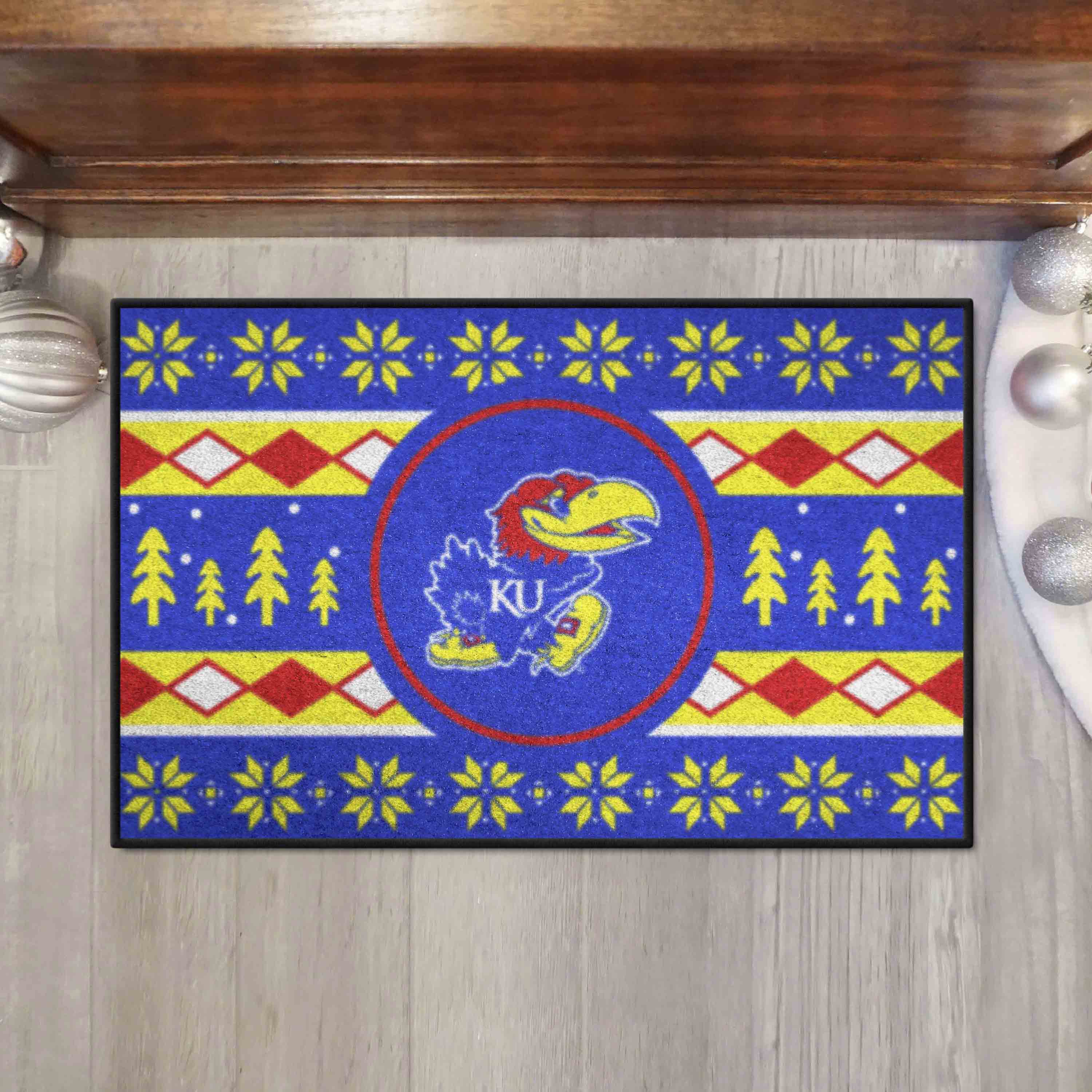 Kansas Jayhawks Holiday Sweater Starter Mat Accent Rug - 19in. x 30in.