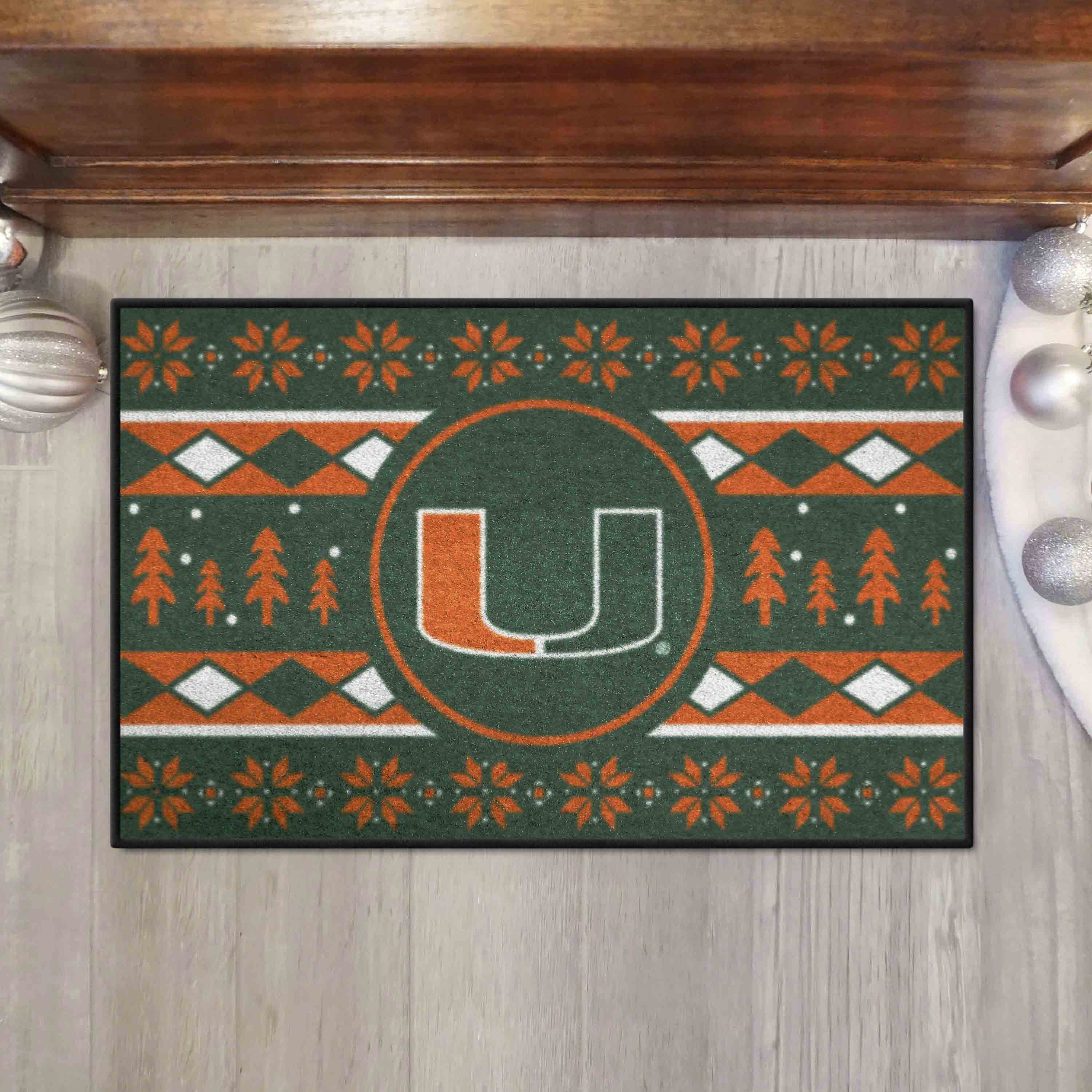 Miami Hurricanes Holiday Sweater Starter Mat Accent Rug - 19in. x 30in.