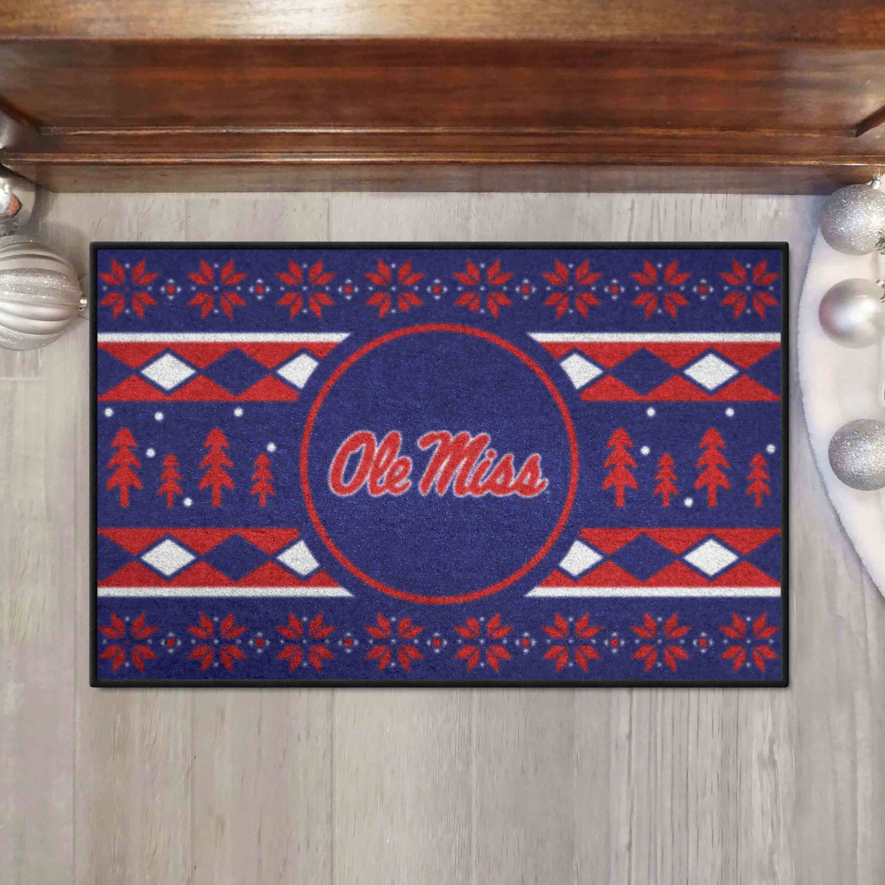 Ole Miss Rebels Holiday Sweater Starter Mat Accent Rug - 19in. x 30in.