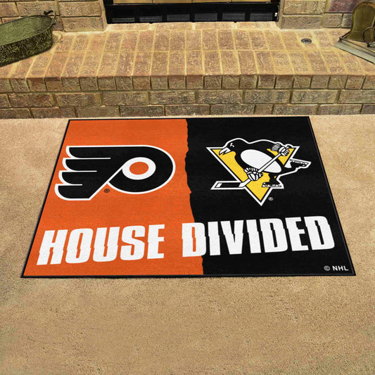 NHL House Divided - Penguins/Flyers House Divided Rug - 34 in. x 42.5 in. - House Divided - Penguins / Flyers