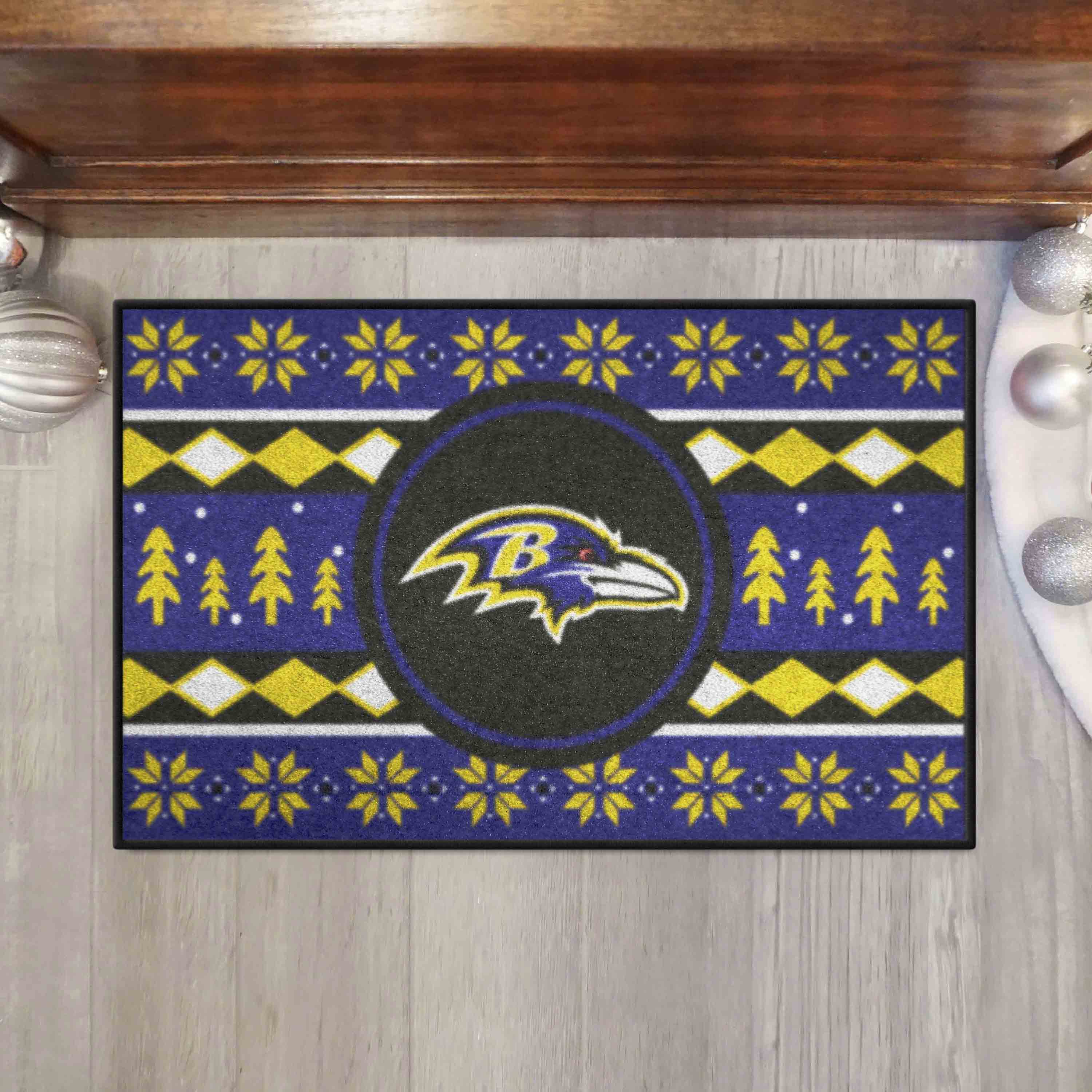 Baltimore Ravens Holiday Sweater Starter Mat Accent Rug - 19in. x 30in.