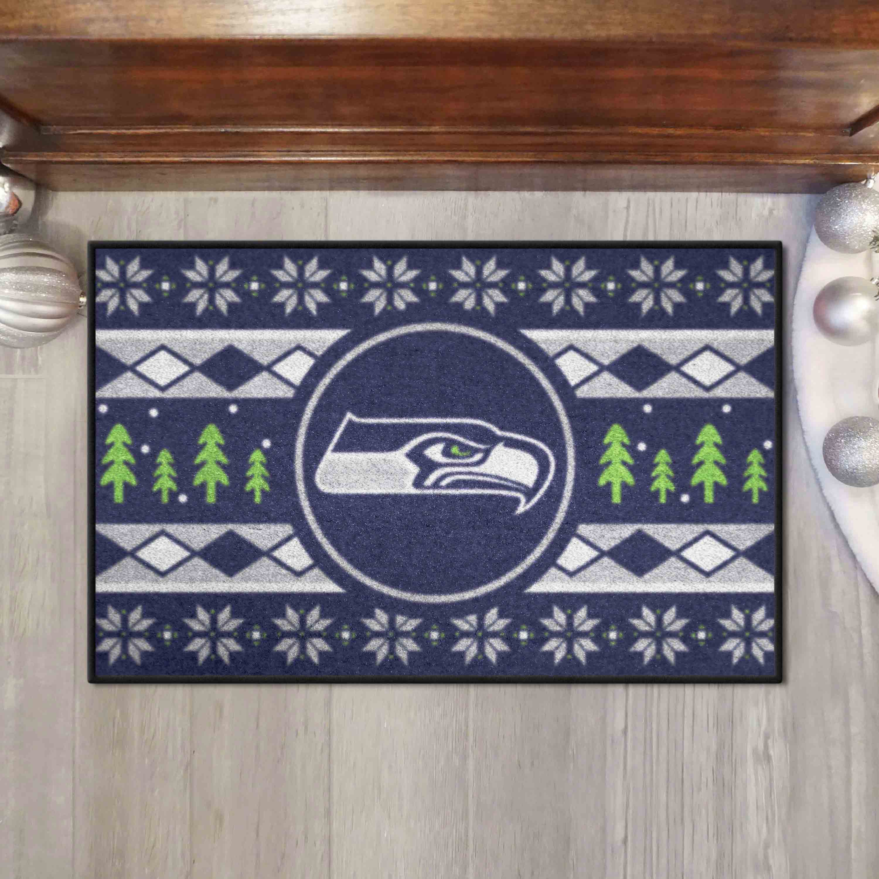 Seattle Seahawks Holiday Sweater Starter Mat Accent Rug - 19in. x 30in.