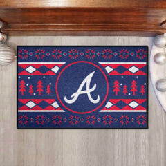 Atlanta Braves "Braves" Script Logo Holiday Sweater Starter Mat Accent Rug - 19in. x 30in. - Atlanta Braves