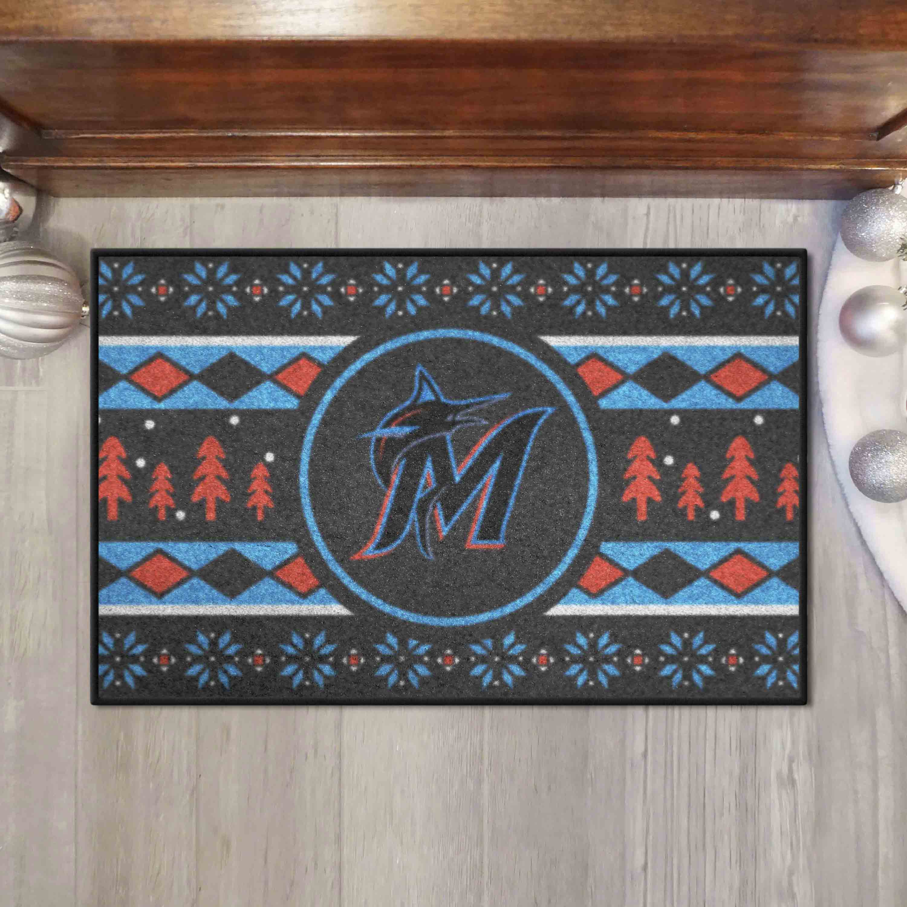 Miami Marlins Holiday Sweater Starter Mat Accent Rug - 19in. x 30in.