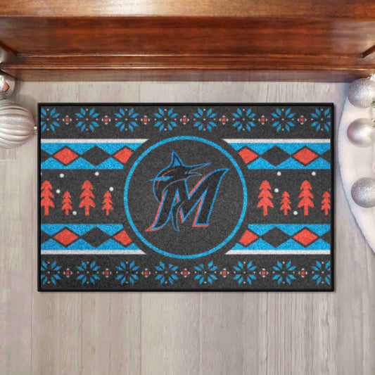 Miami Marlins Holiday Sweater Starter Mat Accent Rug - 19in. x 30in.