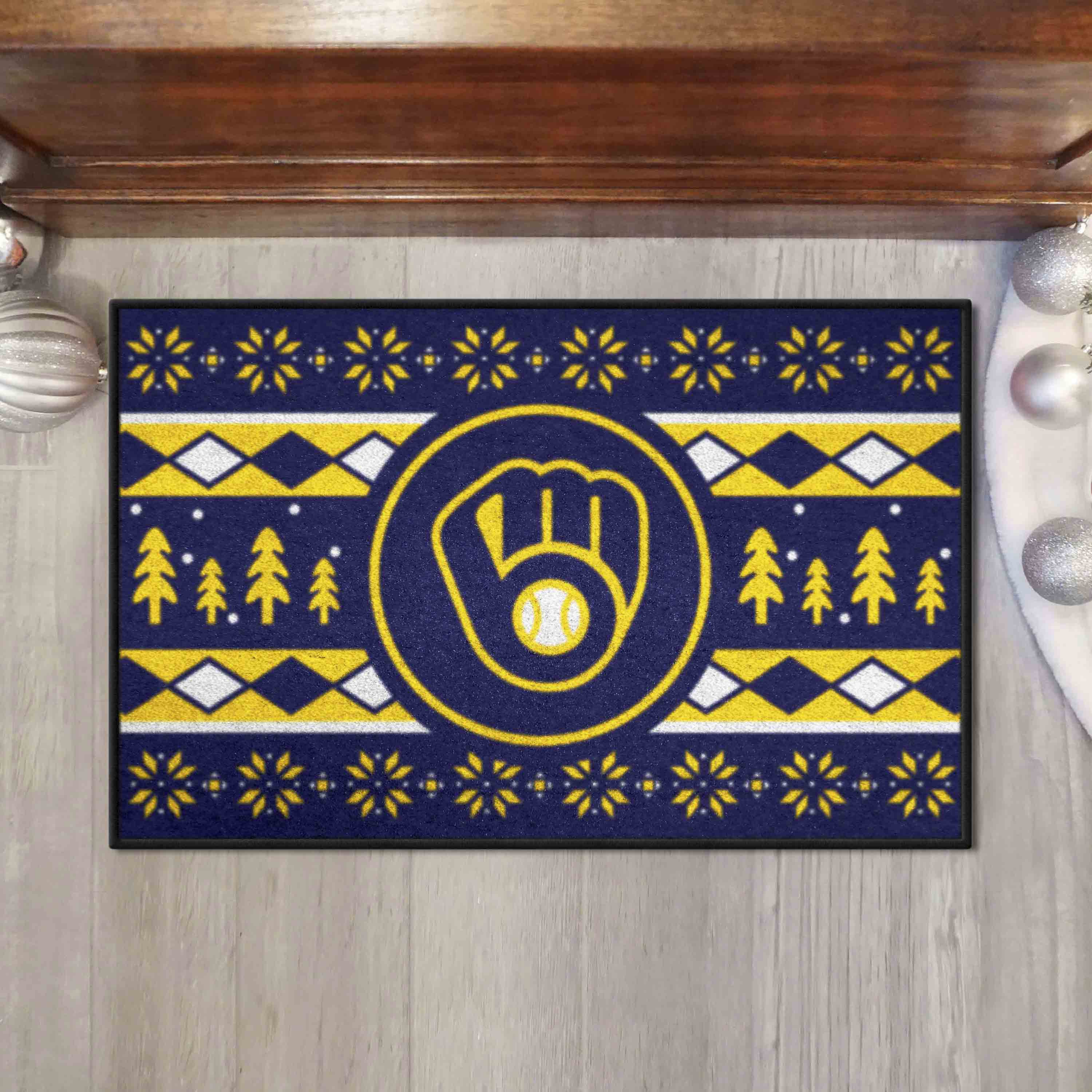 Milwaukee Brewers Holiday Sweater Starter Mat Accent Rug - 19in. x 30in.