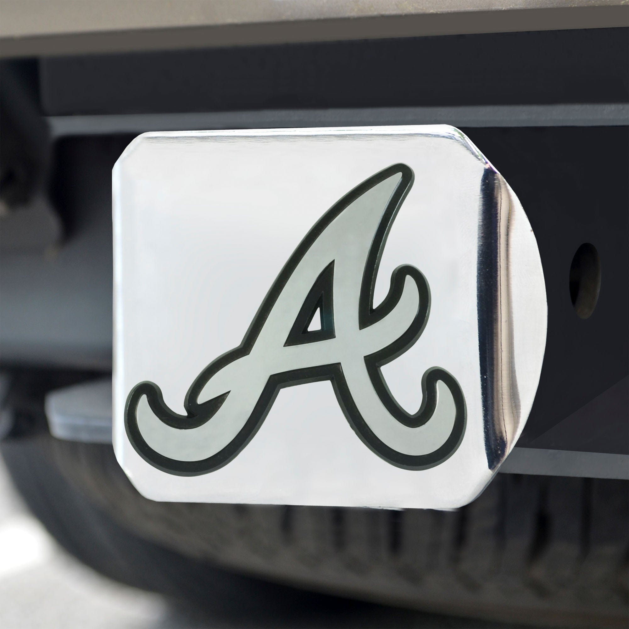 Atlanta Braves Chrome Metal Hitch Cover with Chrome Metal 3D Emblem - Atlanta Braves