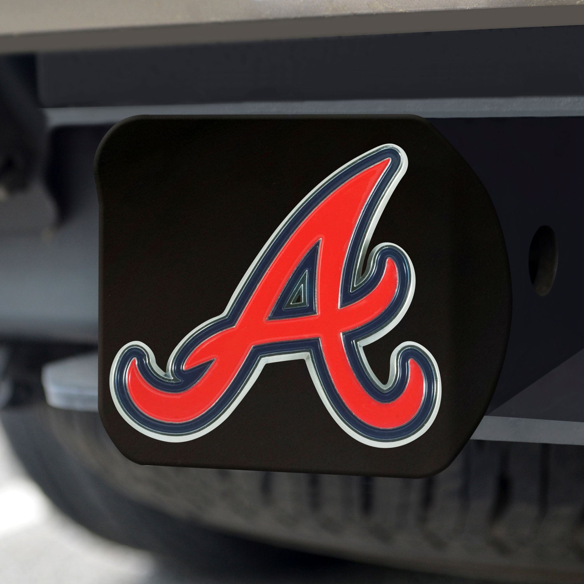 Atlanta Braves Black Metal Hitch Cover - 3D Color Emblem - Atlanta Braves