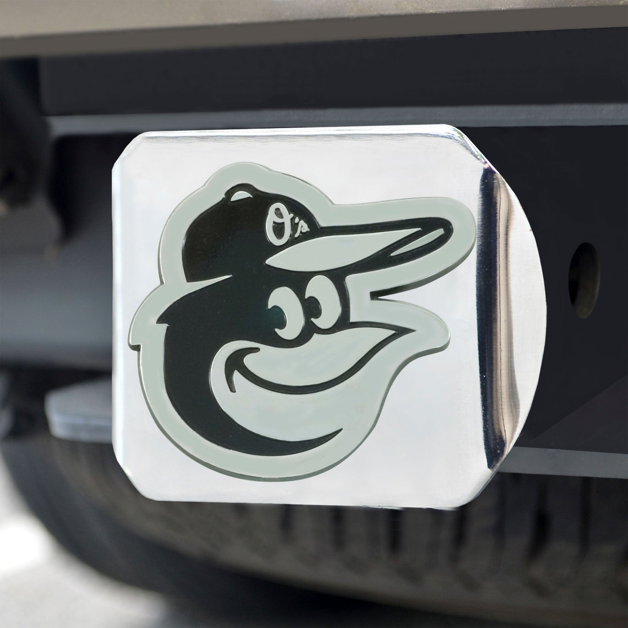 Baltimore Orioles Chrome Metal Hitch Cover with Chrome Metal 3D Emblem - Baltimore Orioles