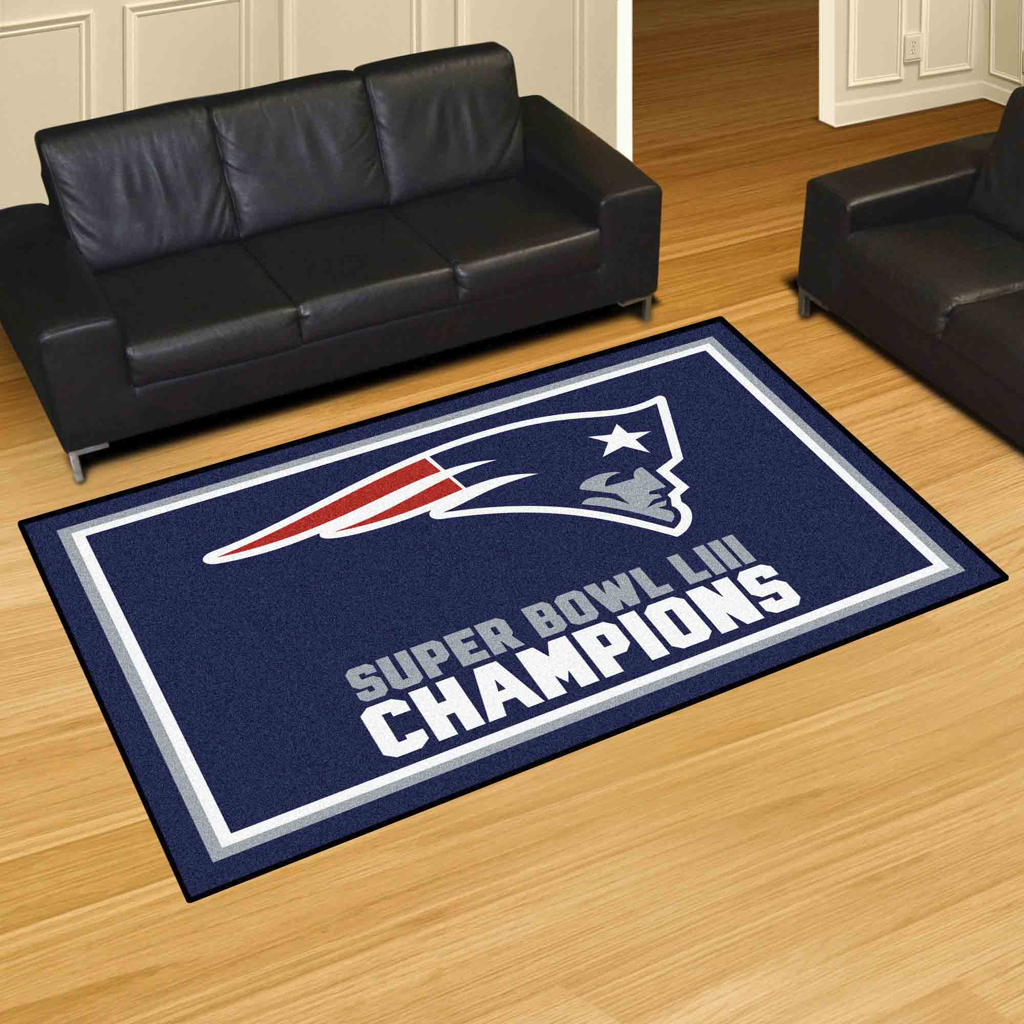 New England Patriots 5ft. x 8 ft. Plush Area Rug, 2019 Super Bowl LIII Champions - New England Patriots