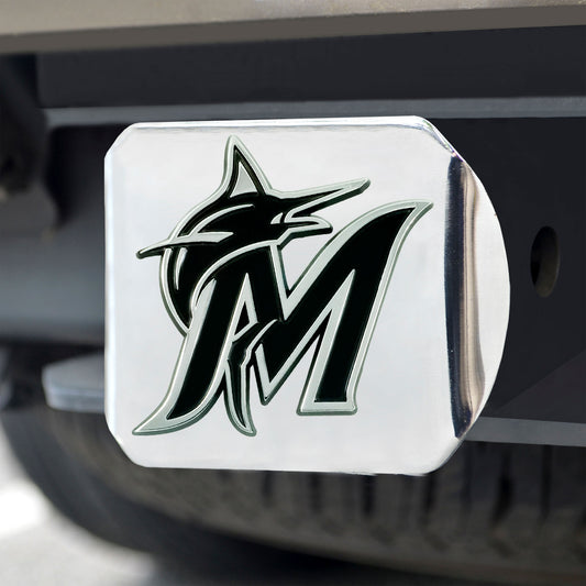 Miami Marlins Chrome Metal Hitch Cover with Chrome Metal 3D Emblem - Miami Marlins