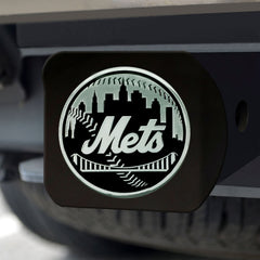 New York Mets Black Metal Hitch Cover with Metal Chrome 3D Emblem - New York Mets