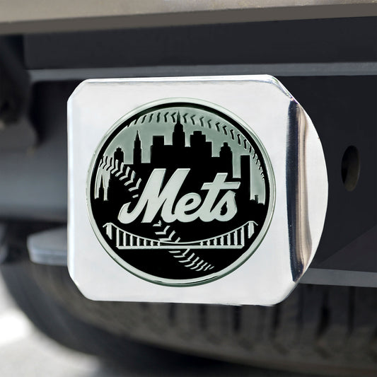 New York Mets Chrome Metal Hitch Cover with Chrome Metal 3D Emblem - New York Mets