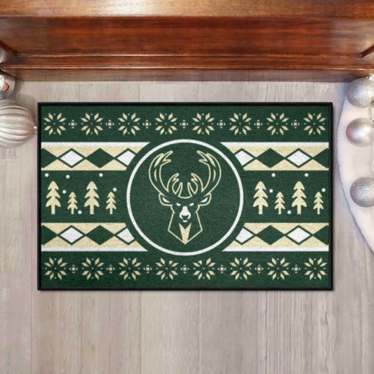 Milwaukee Bucks Holiday Sweater Starter Mat Accent Rug - 19in. x 30in.