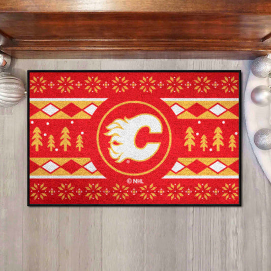 Calgary Flames Holiday Sweater Starter Mat Accent Rug - 19in. x 30in. - Calgary Flames