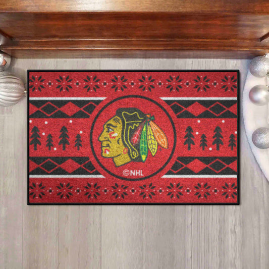 Chicago Blackhawks Holiday Sweater Starter Mat Accent Rug - 19in. x 30in.