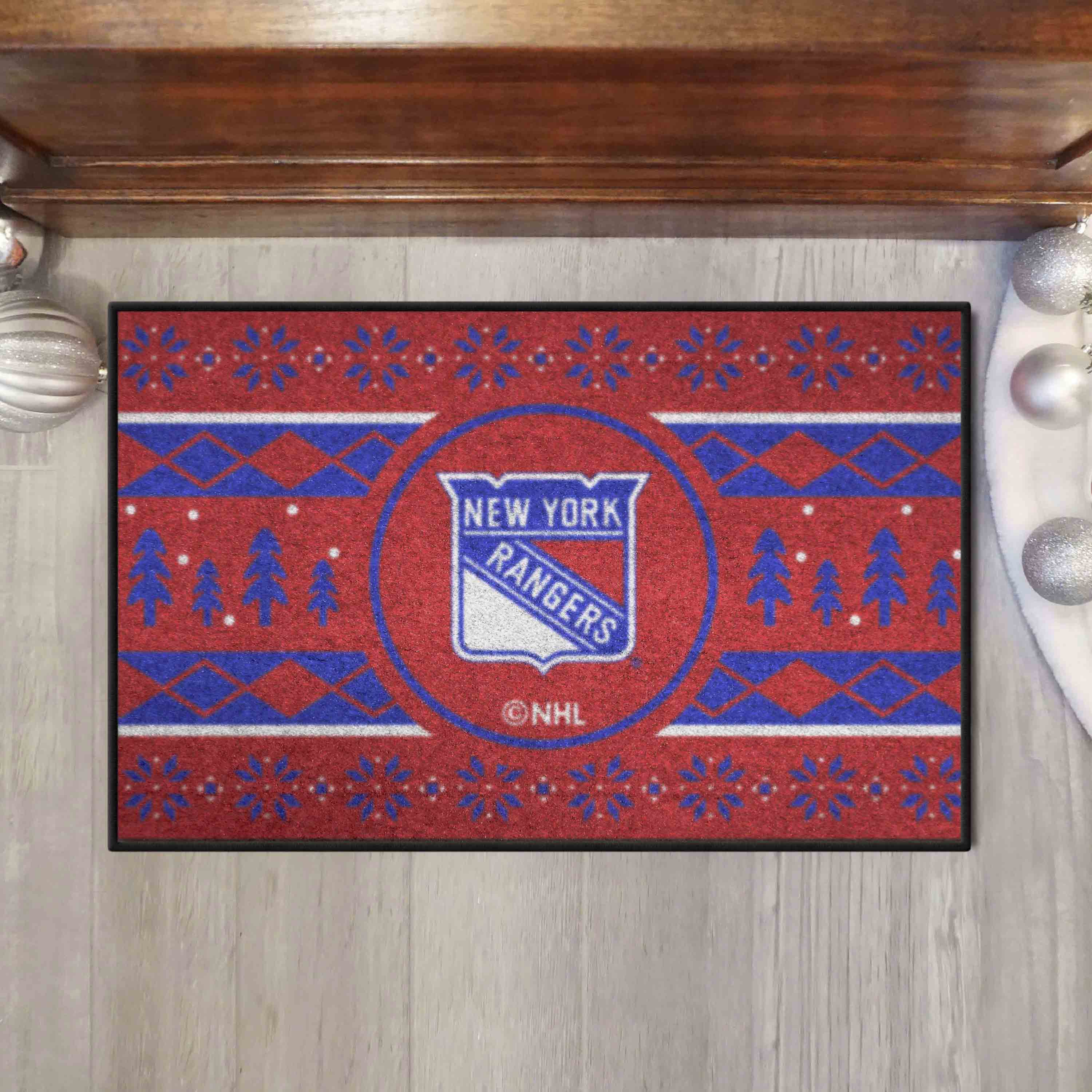 New York Rangers Holiday Sweater Starter Mat Accent Rug - 19in. x 30in. - New York Rangers