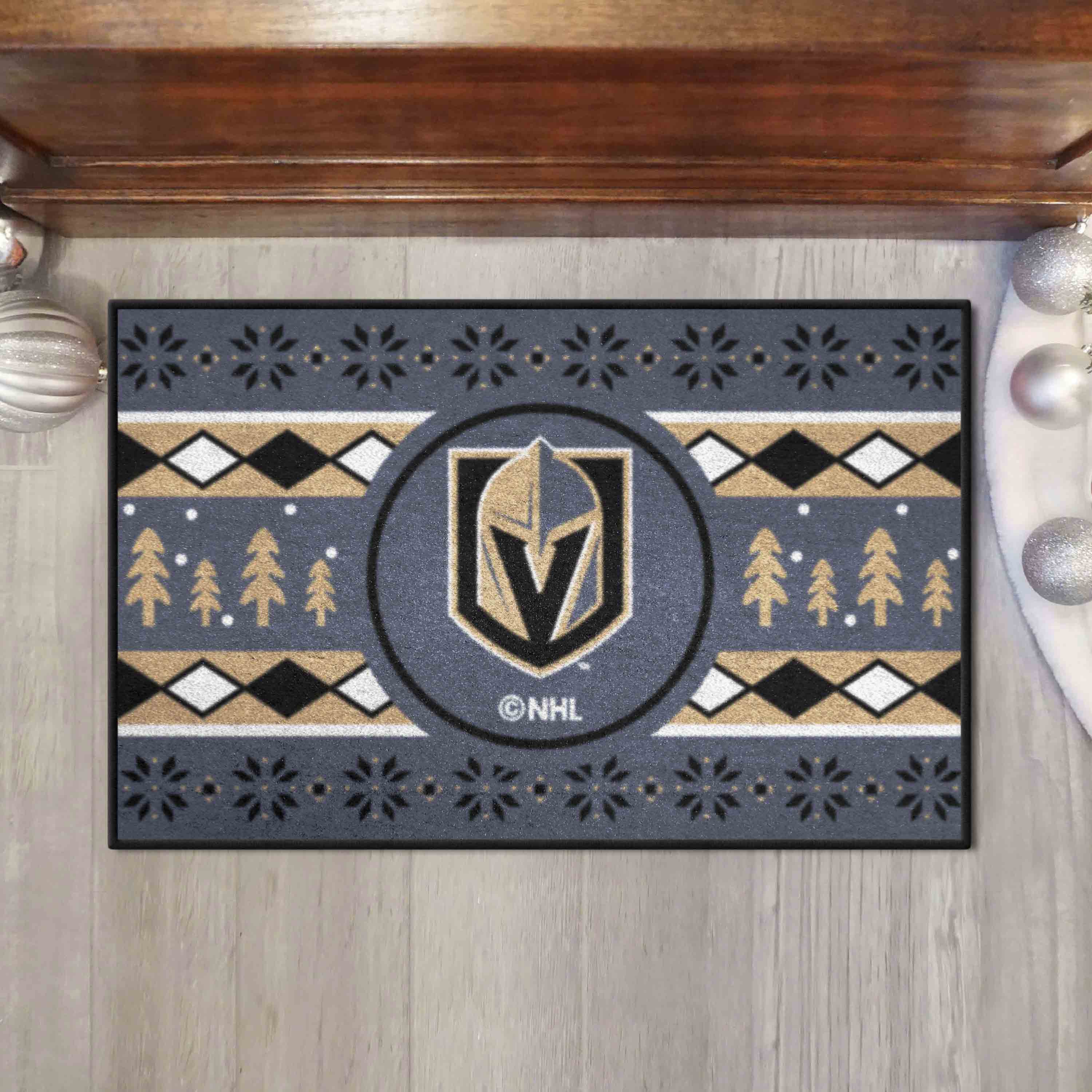 Vegas Golden Knights Holiday Sweater Starter Mat Accent Rug - 19in. x 30in.