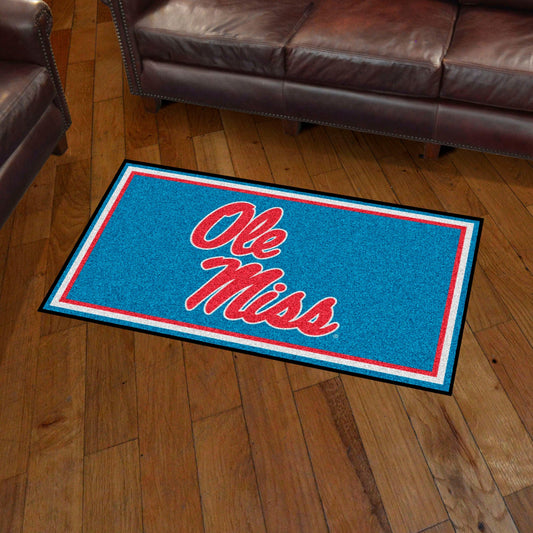 Ole Miss Rebels 3ft. x 5ft. Plush Area Rug, Light Blue Alternate - Ole Miss