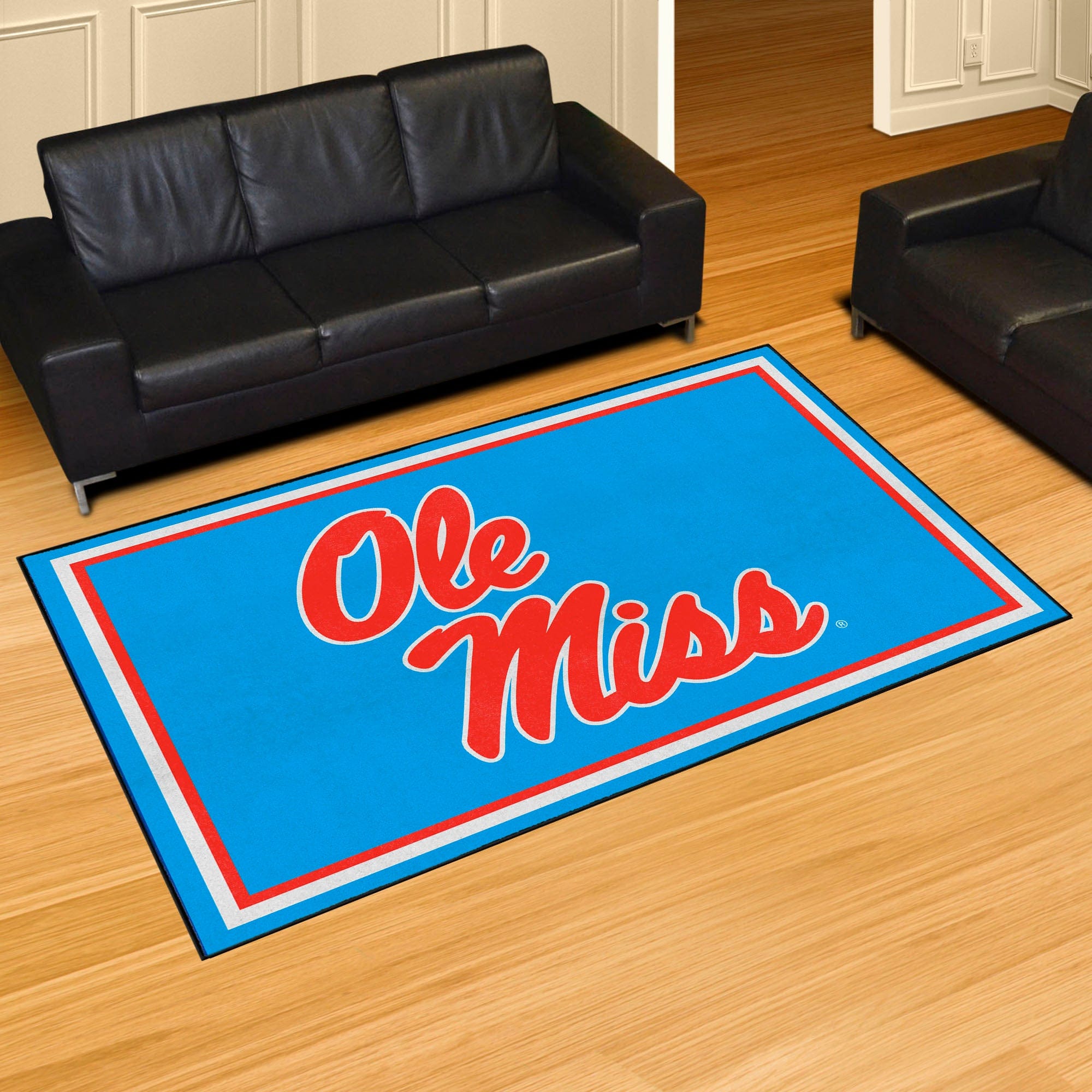 Ole Miss Rebels 5ft. x 8 ft. Plush Area Rug, Light Blue Alternate - Ole Miss