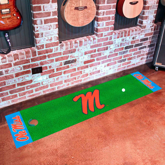 Ole Miss Rebels Putting Green Mat - 1.5ft. x 6ft., Light Blue Alternate - Ole Miss