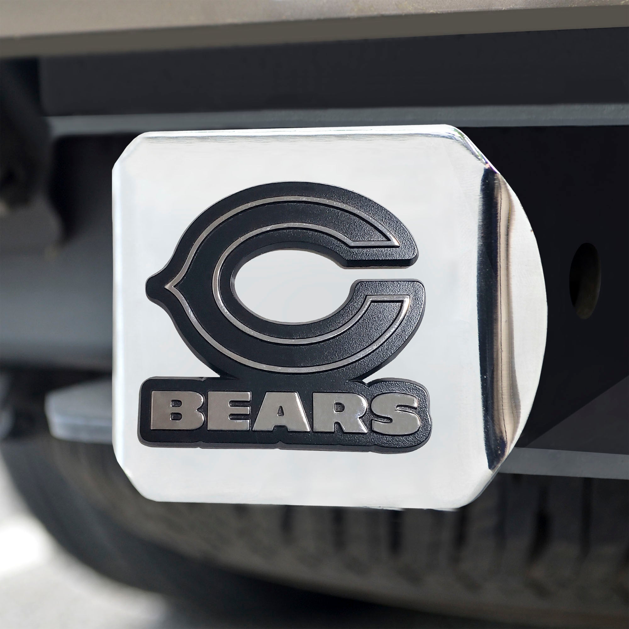 Chicago Bears Chrome Metal Hitch Cover with Chrome Metal 3D Emblem - Chicago Bears