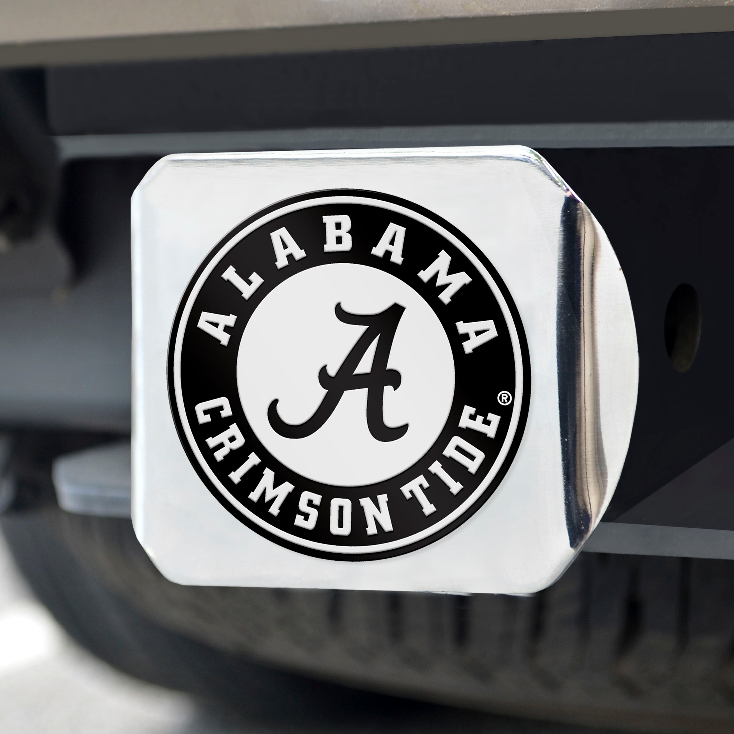 Alabama Crimson Tide Chrome Metal Hitch Cover with Chrome Metal 3D Emblem