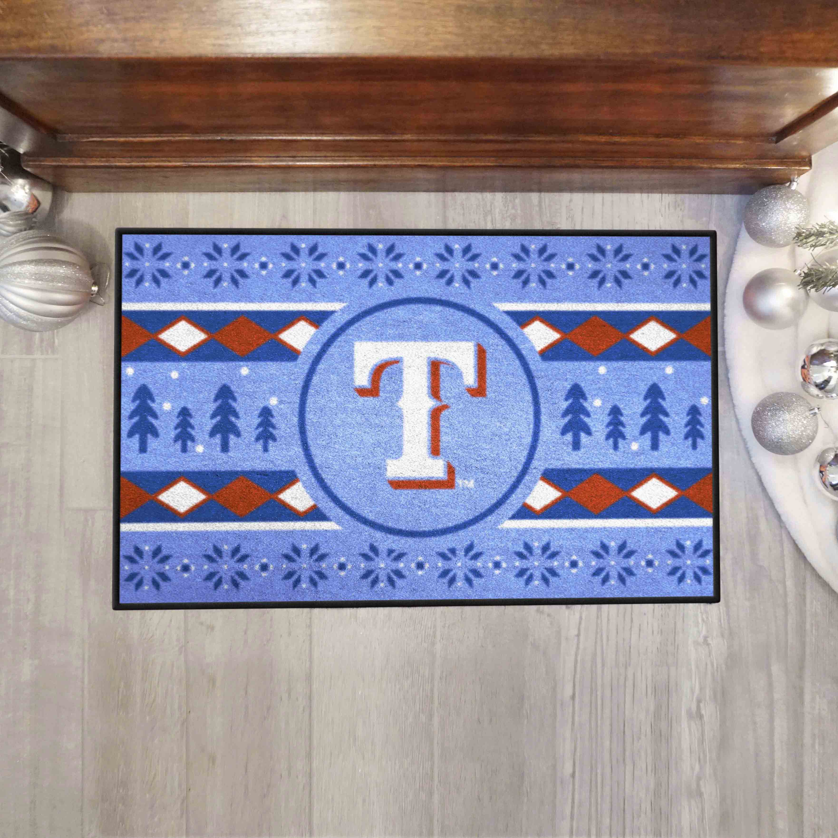 Texas Rangers Holiday Sweater Starter Mat Accent Rug - 19in. x 30in.