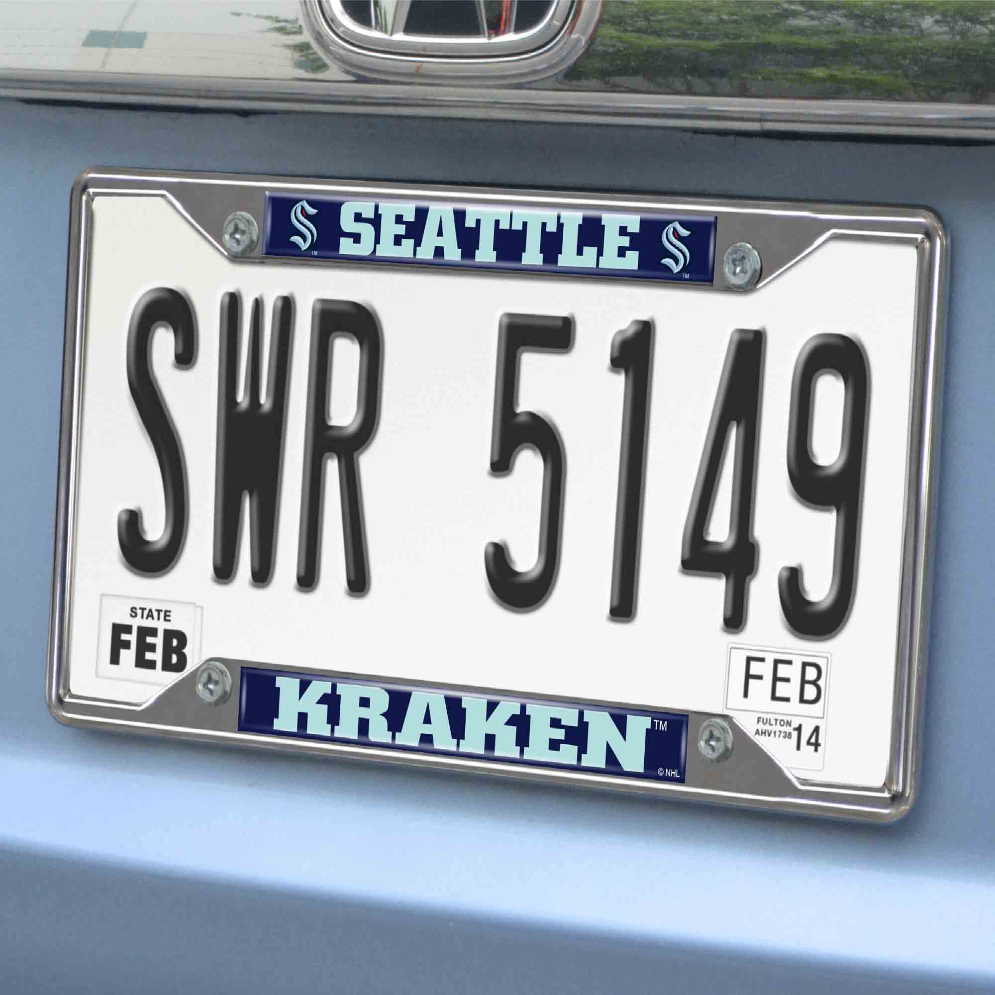 Seattle Kraken Chrome Metal License Plate Frame, 6.25in x 12.25in