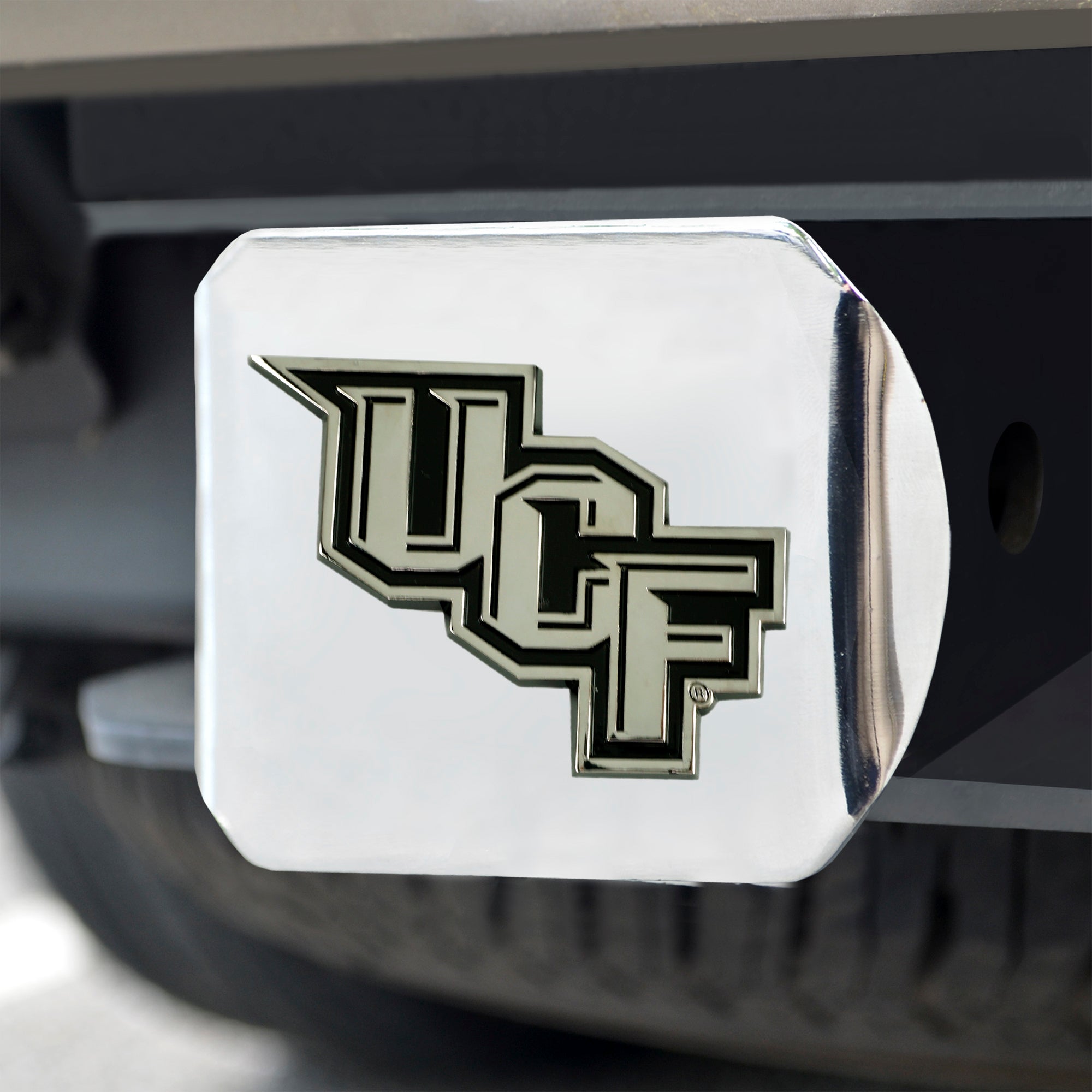 Central Florida Knights Chrome Metal Hitch Cover with Chrome Metal 3D Emblem