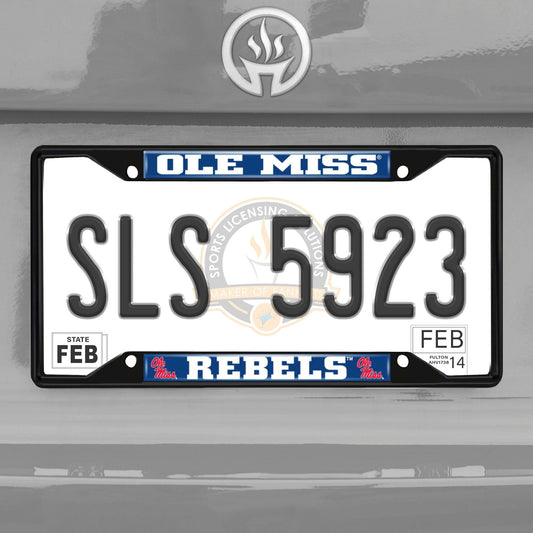 Ole Miss Rebels Metal License Plate Frame Black Finish - Ole Miss