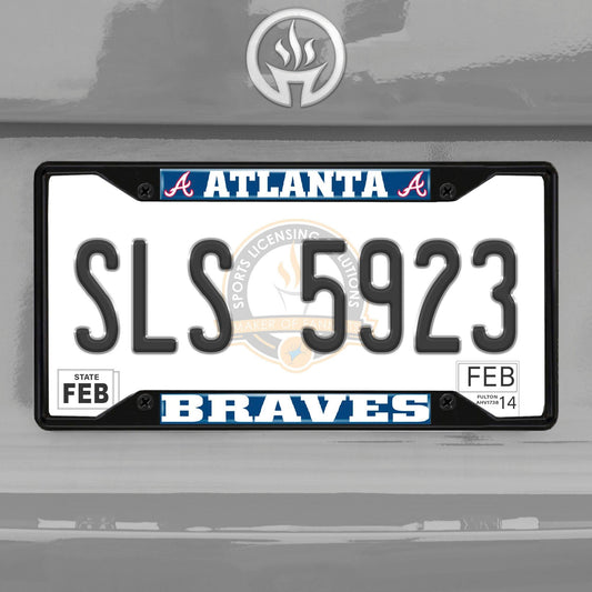 Atlanta Braves Metal License Plate Frame Black Finish - Atlanta Braves