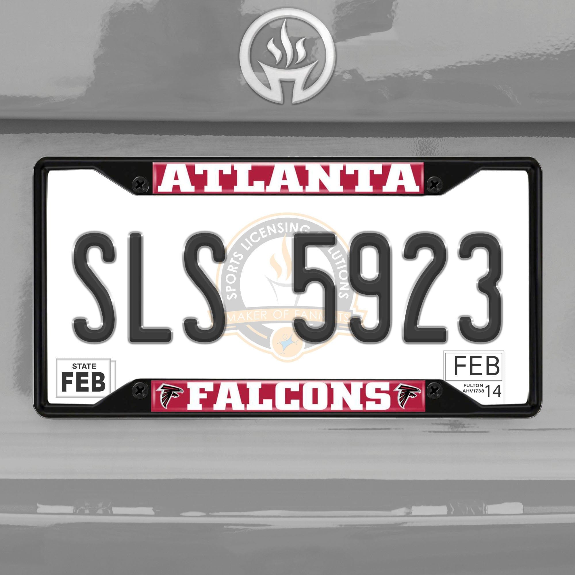 Atlanta Falcons Metal License Plate Frame Black Finish - Atlanta Falcons