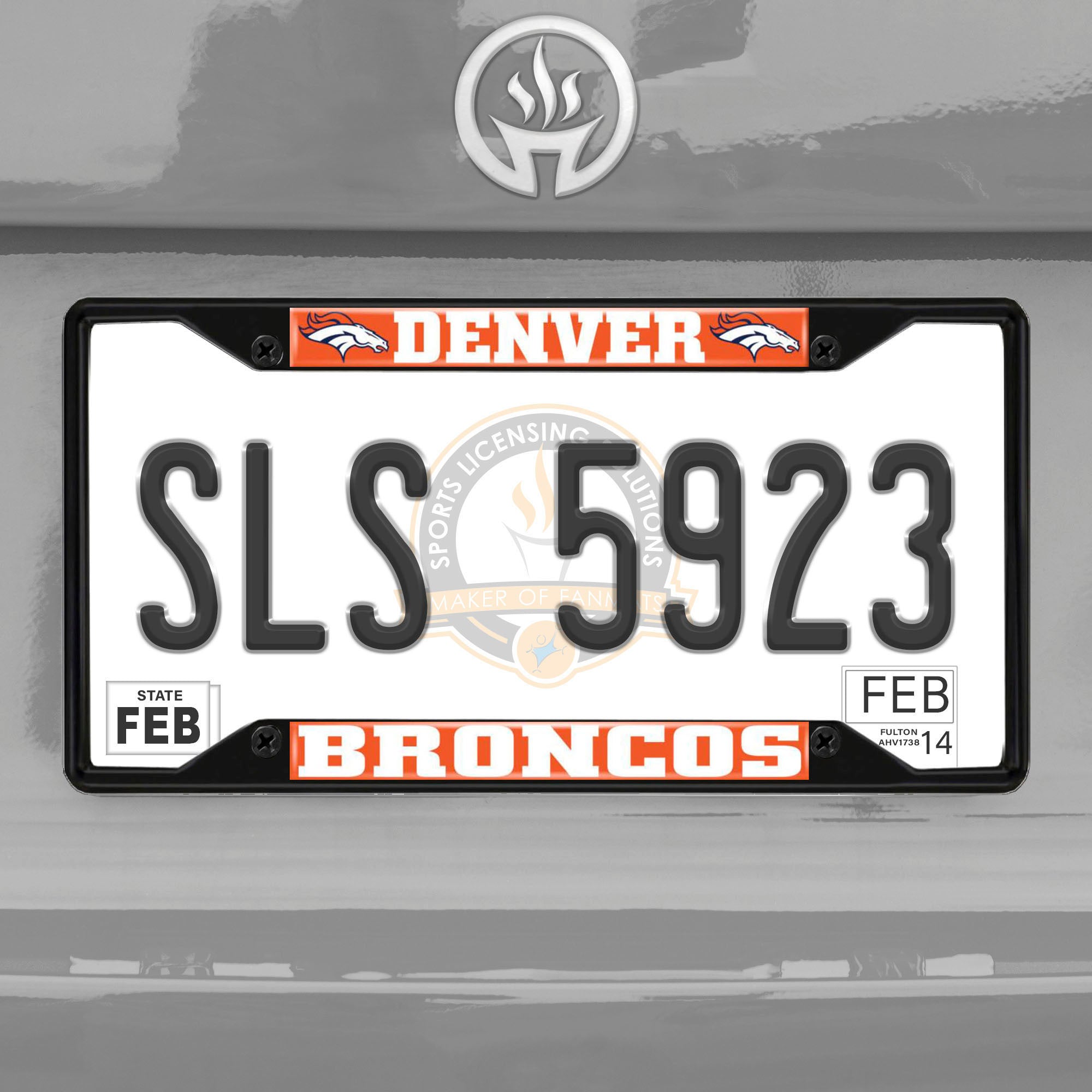 Denver Broncos Metal License Plate Frame Black Finish