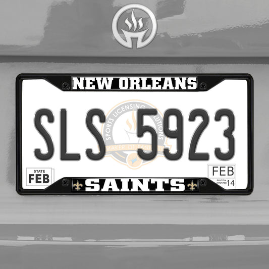 New Orleans Saints Metal License Plate Frame Black Finish